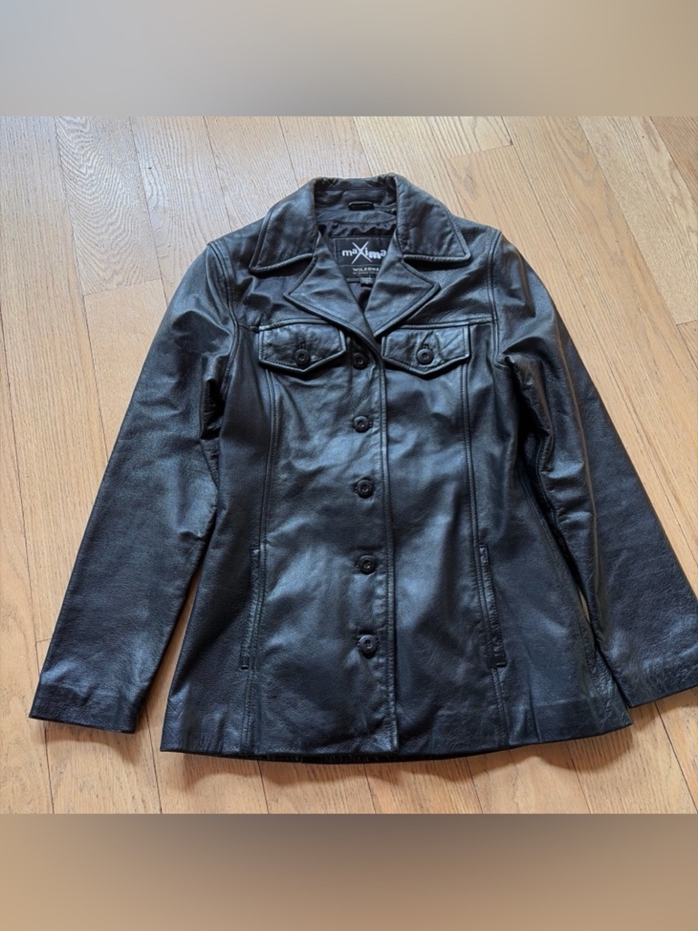 Y2k Wilsons Leather Maxima Black Button Jacket Collared Women's S Moto Chic Soft